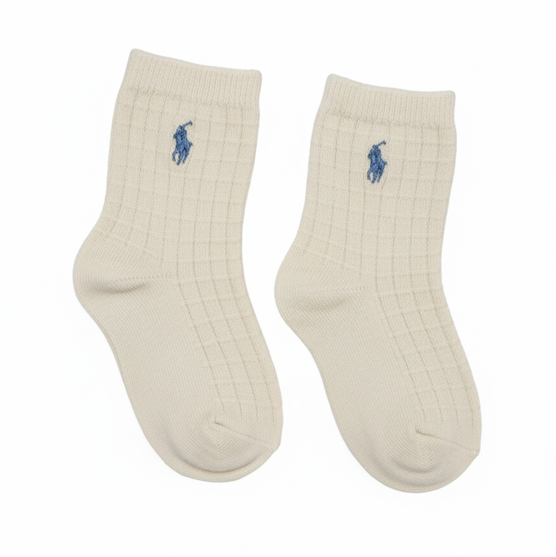 RL POLO BABY WAFFLE KNIT IVORY PONY SOCKS (0-2YRS)