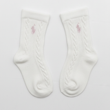 RL POLO BABY WHITE CABLE KNIT PINK PONY SOCKS (0-2YRS)