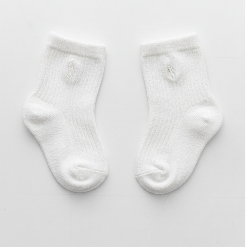 RL POLO BABY RIBBED WHITE POLO PONY SOCKS (0-2YRS)