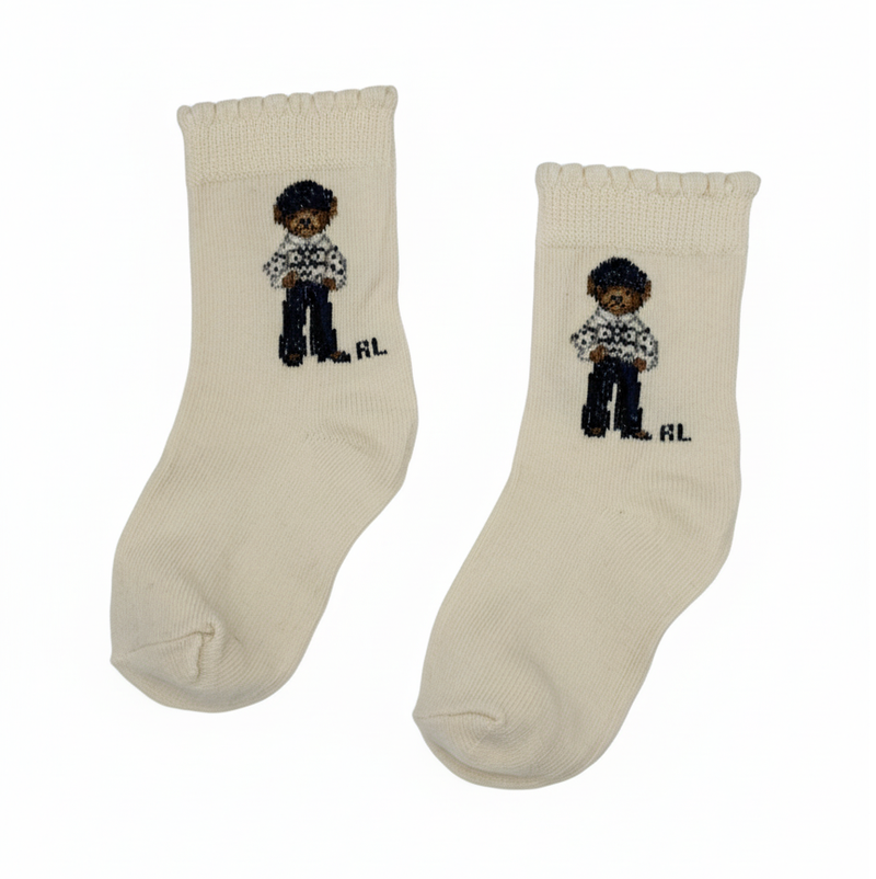RL POLO POLO BEAR RUFFLED CUFF CREW SOCKS (0-2YRS)