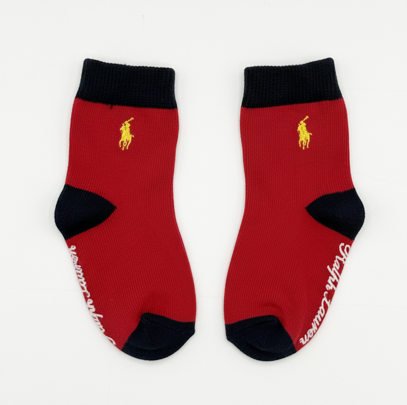 RL POLO RED & NAVY LOGO CREW SOCKS (0-2YRS)