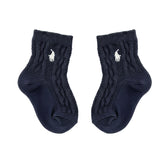 RL POLO NAVY CABLE KNIT WHITE PONY SOCKS (0-2YRS)