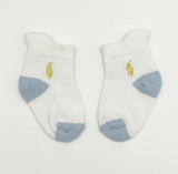 RL POLO WHITE & BLUE TIPPED ANKLE SOCKS (0-2YRS)