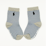 RL POLO GREY/BLUE STRIPE NON-SLIP SOCKS (0-2YRS)