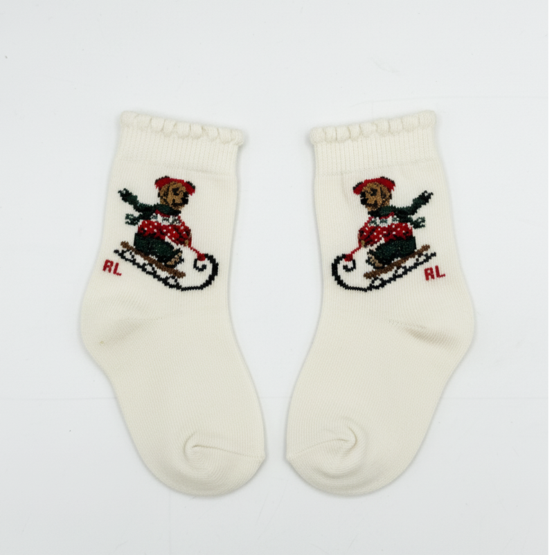 RL POLO SKIER BEAR CREAM SOCKS (0-2YRS)