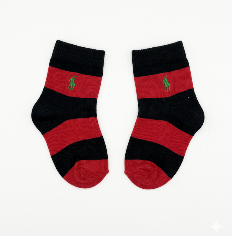 RL POLO RED & BLACK STRIPED BABY SOCKS (0-2YRS)