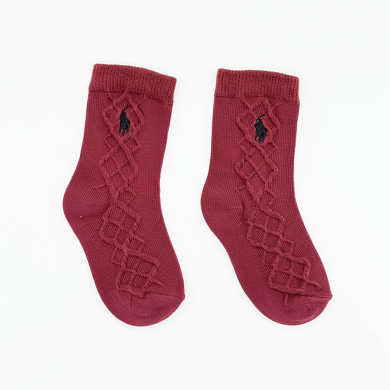 RL POLO BURGUNDY CABLE ARGYLE SOCKS (0-2YRS)