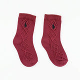 RL POLO BURGUNDY CABLE ARGYLE SOCKS (0-2YRS)