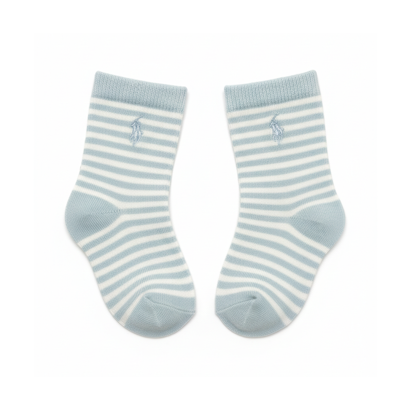 RL POLO LIGHT BLUE STRIPE BABY SOCKS (0-2YRS)