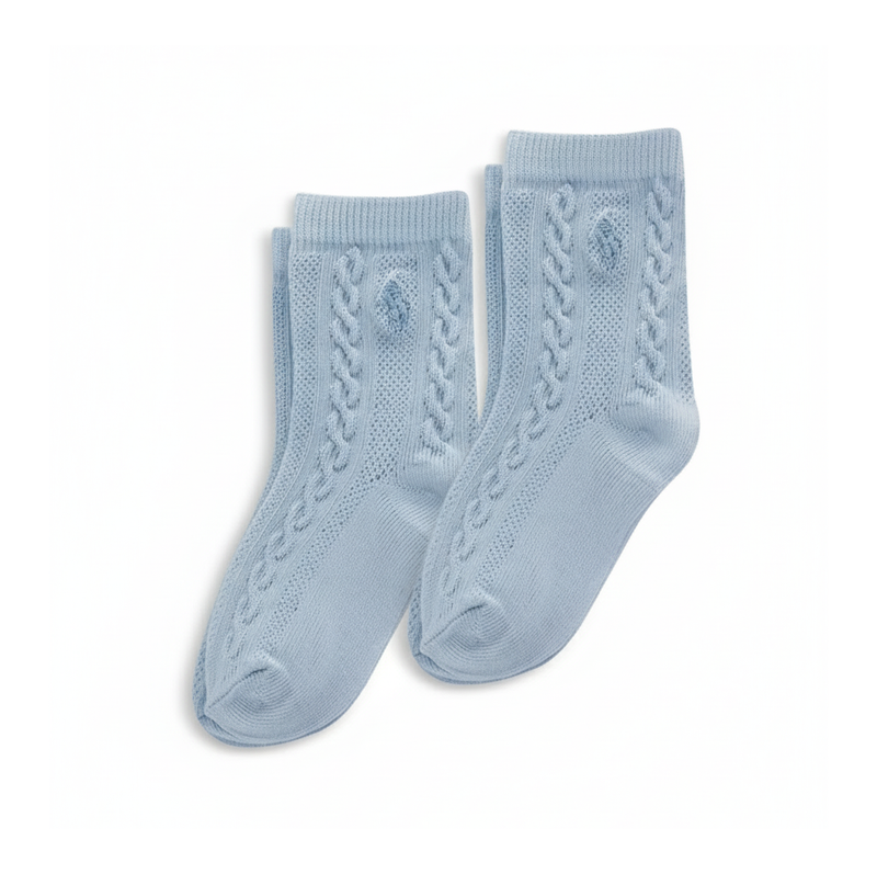 RL POLO BLUE CABLE-KNIT EYELET SOCKS (0-2YRS)