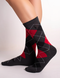 RL POLO CHARCOAL & RED ARGYLE DRESS SOCKS