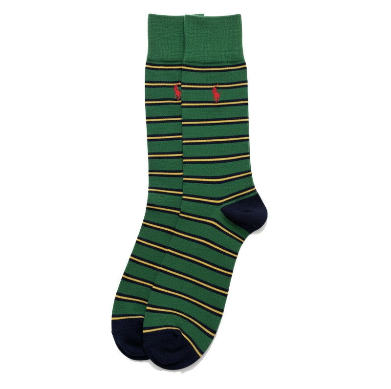 RL POLO EMERALD GREEN & GOLD STRIPE CREW SOCKS