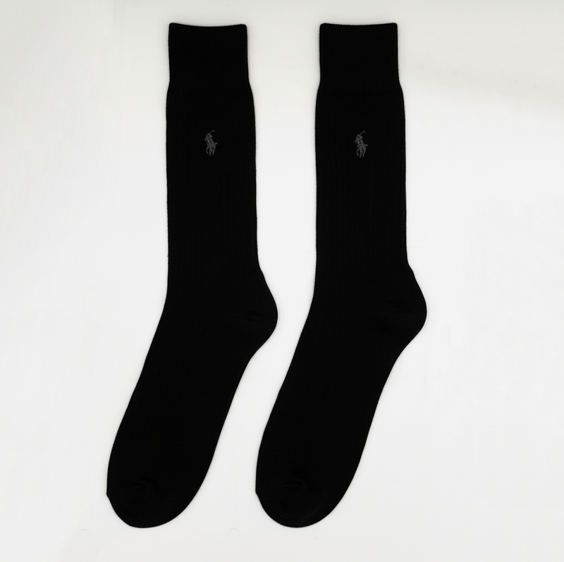 RL POLO SOLID BLACK DRESS SOCKS (TONAL GREY PONY)