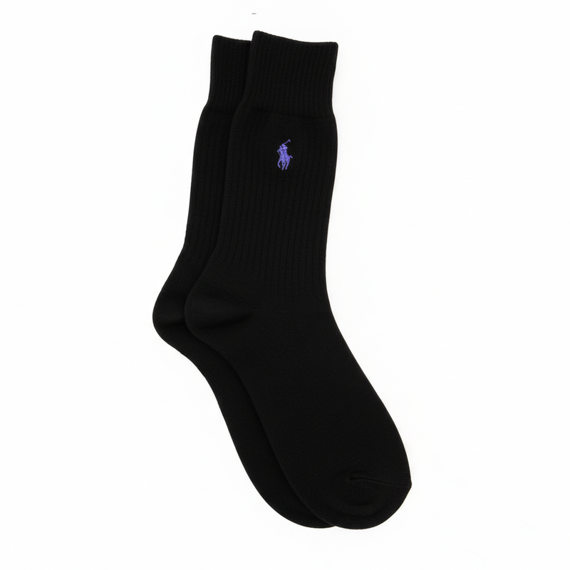 RL POLO SOLID BLACK DRESS SOCKS (PURPLE PONY)