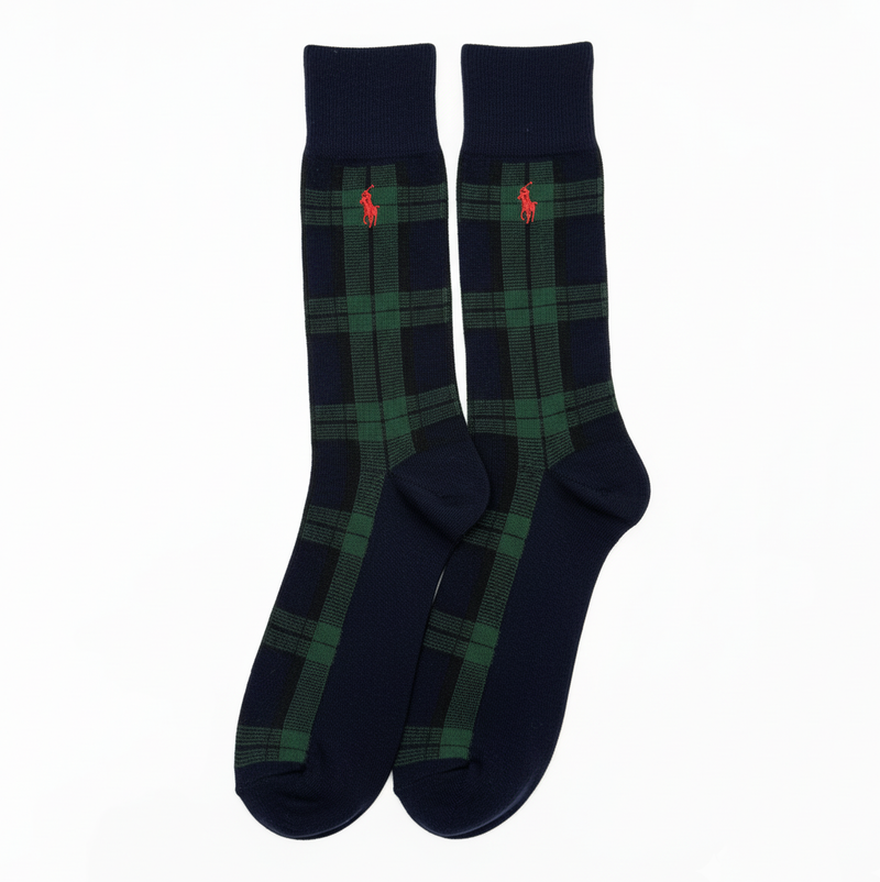 RL POLO NAVY BLACKWATCH PLAID DRESS SOCKS