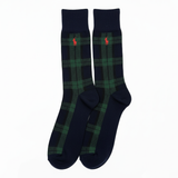 RL POLO NAVY BLACKWATCH PLAID DRESS SOCKS