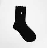 RL POLO CLASSIC BLACK RIBBED ANKLE SOCKS (WHITE PONY)