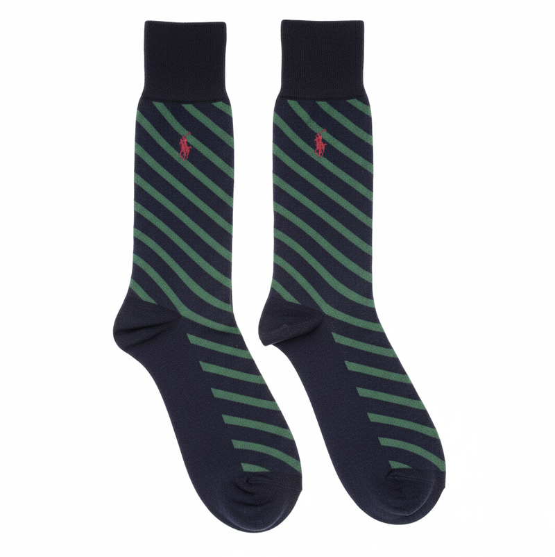 RL POLO REGIMENTAL DIAGONAL STRIPE SOCKS (NAVY/GREEN)