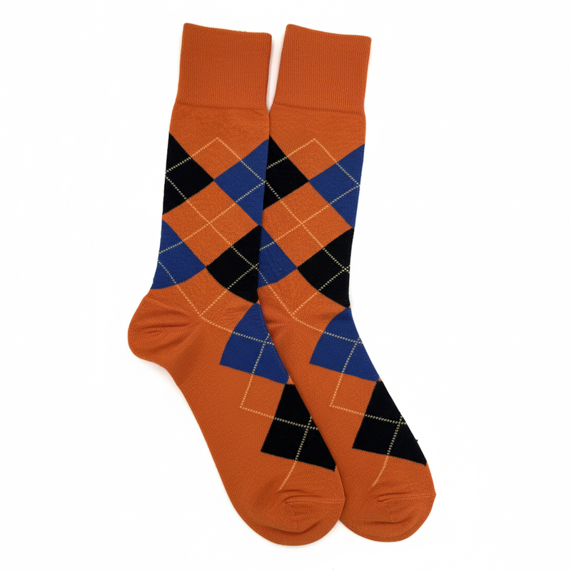 RL POLO RUST ARGYLE DRESS SOCKS (ORANGE/BLUE/BLACK)