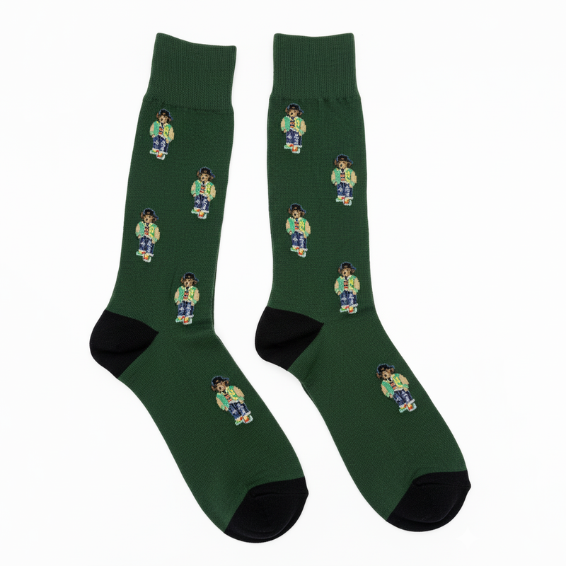 RL POLO SKATER BEAR ALLOVER PRINT SOCKS (HUNTER GREEN)