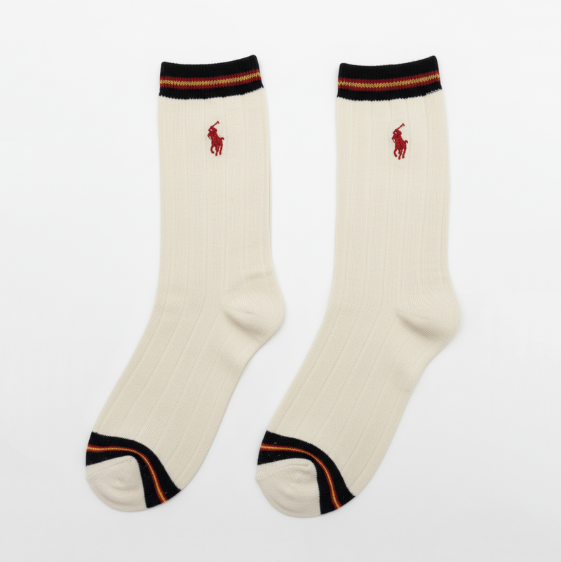 RL POLO CREAM RIBBED SOCKS WITH SPORTY STRIPES