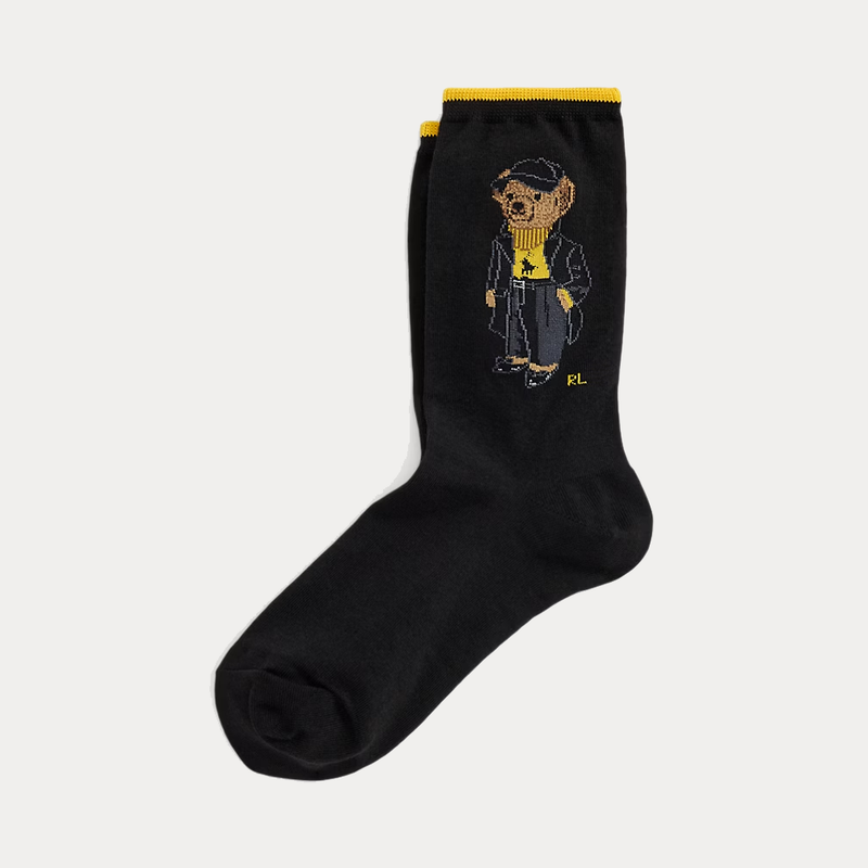 RL POLO THE TRENCH COAT BEAR BLACK CREW SOCKS
