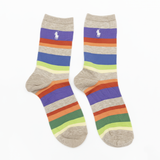 RL POLO TAUPE MULTI-COLOR STRIPE ANKLE SOCKS