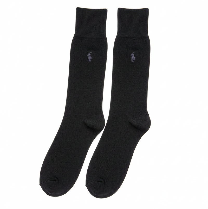 RL POLO SOLID BLACK DRESS SOCKS (MESH KNIT)