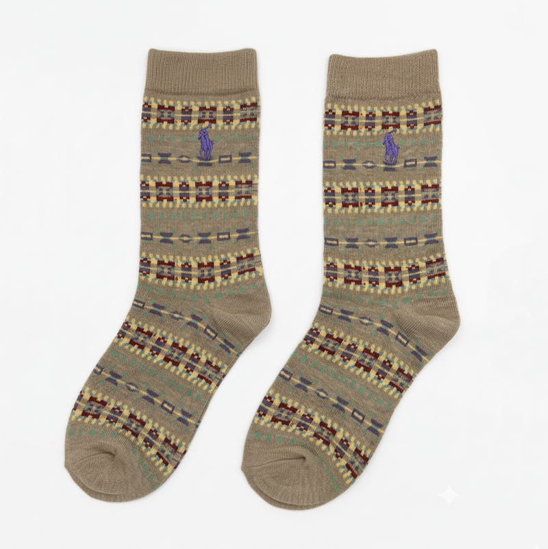 RL POLO TAUPE MULTI-PATTERN FAIR ISLE CREW SOCKS