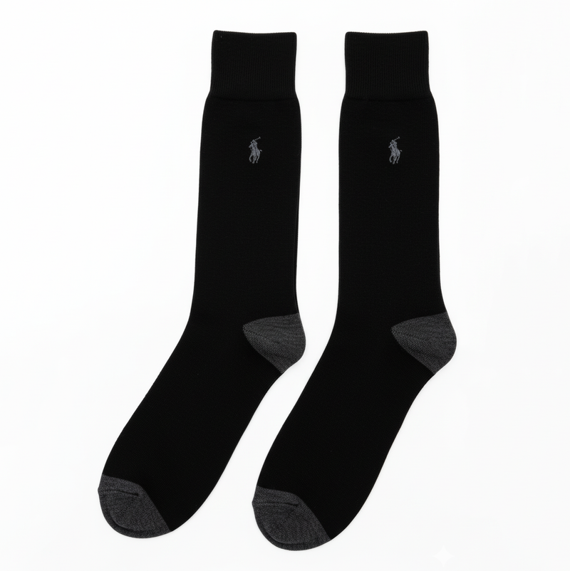 RL POLO BLACK DRESS SOCKS WITH GREY CONTRAST HEEL