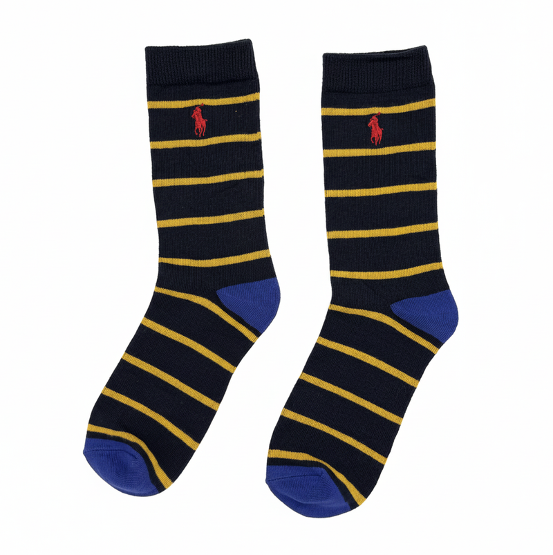 RL POLO NAVY & GOLD STRIPED CREW SOCKS