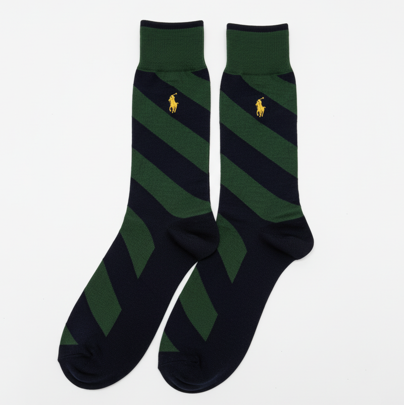 RL POLO REGIMENTAL DIAGONAL STRIPE SOCKS (NAVY/FOREST)