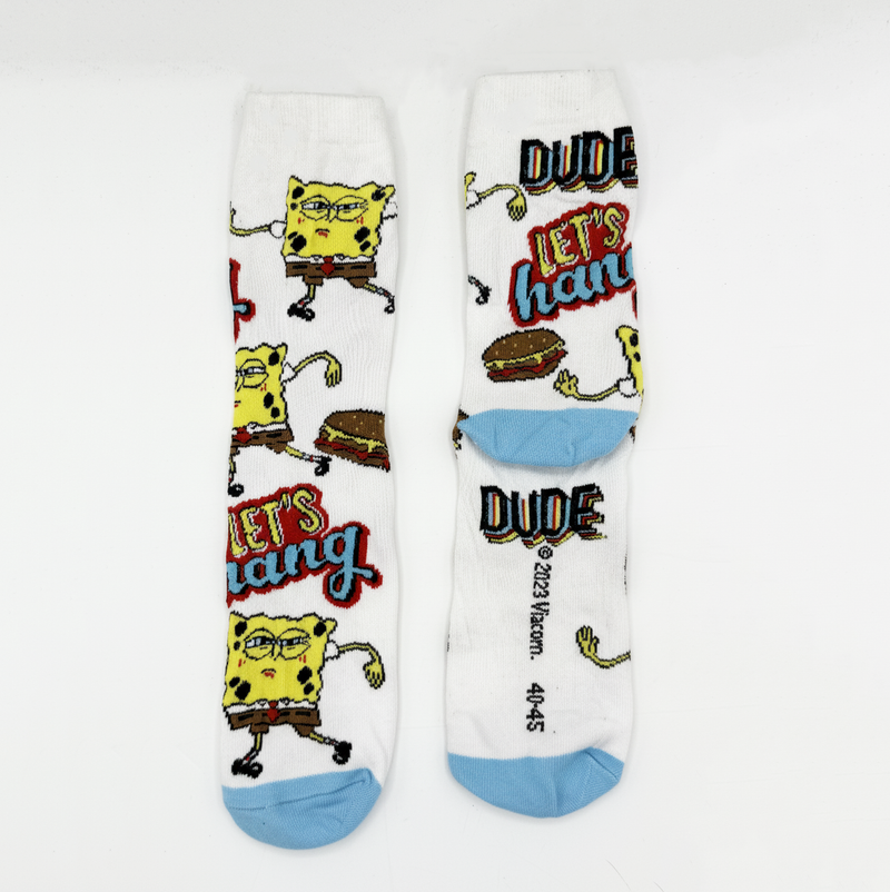 SPONGEBOB SQUAREPANTS "DUDE LET'S HANG" CREW SOCKS