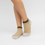 RETRO STRIPE COMFORT ANKLE SOCKS (KHAKI/MUSTARD)