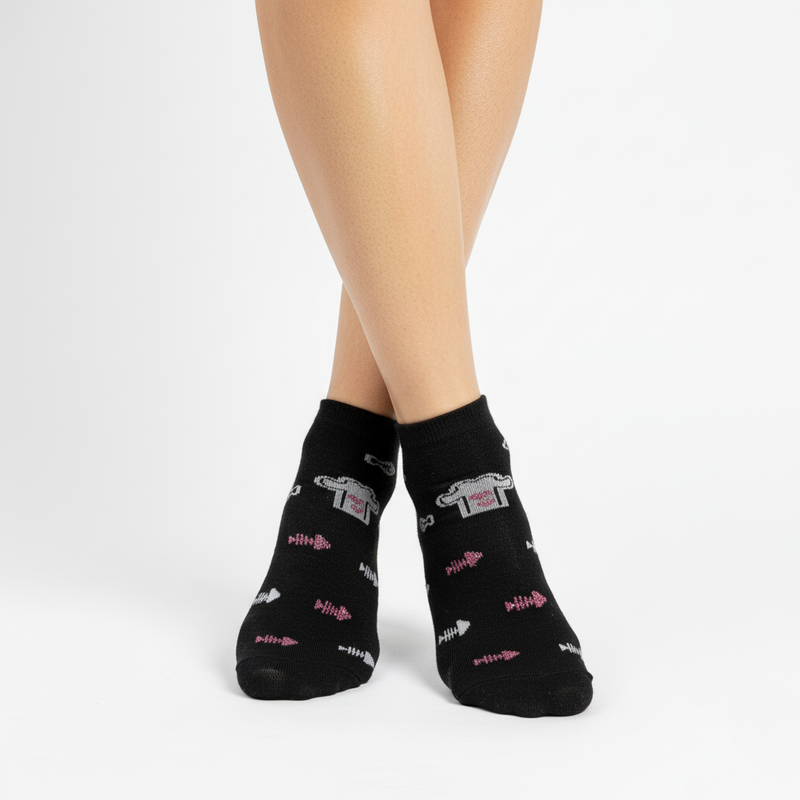 CHEF'S SPECIAL FISHBONE ANKLE SOCKS (BLACK)