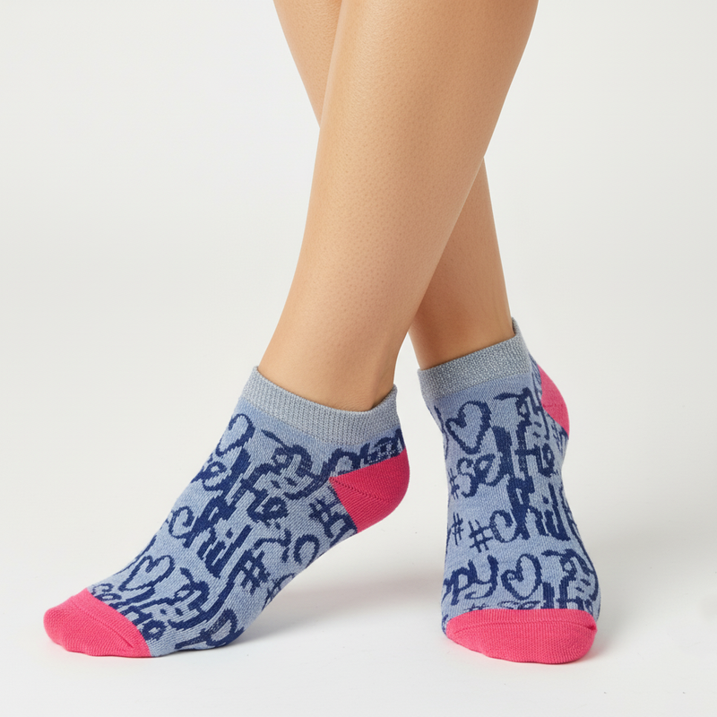 HASHTAG SOCIAL MEDIA ANKLE SOCKS (BLUE & PINK)
