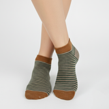 FOREST CABIN STRIPE ANKLE SOCKS (KHAKI & GREEN)
