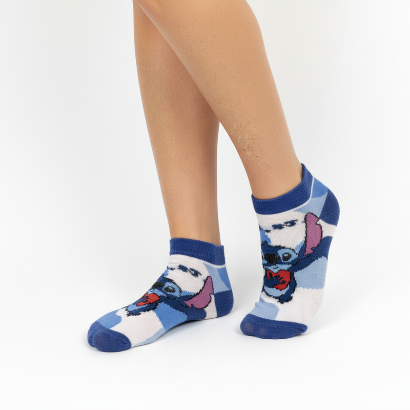 STITCH PLAYFUL BLOCK ANKLE SOCKS (BLUE & WHITE)