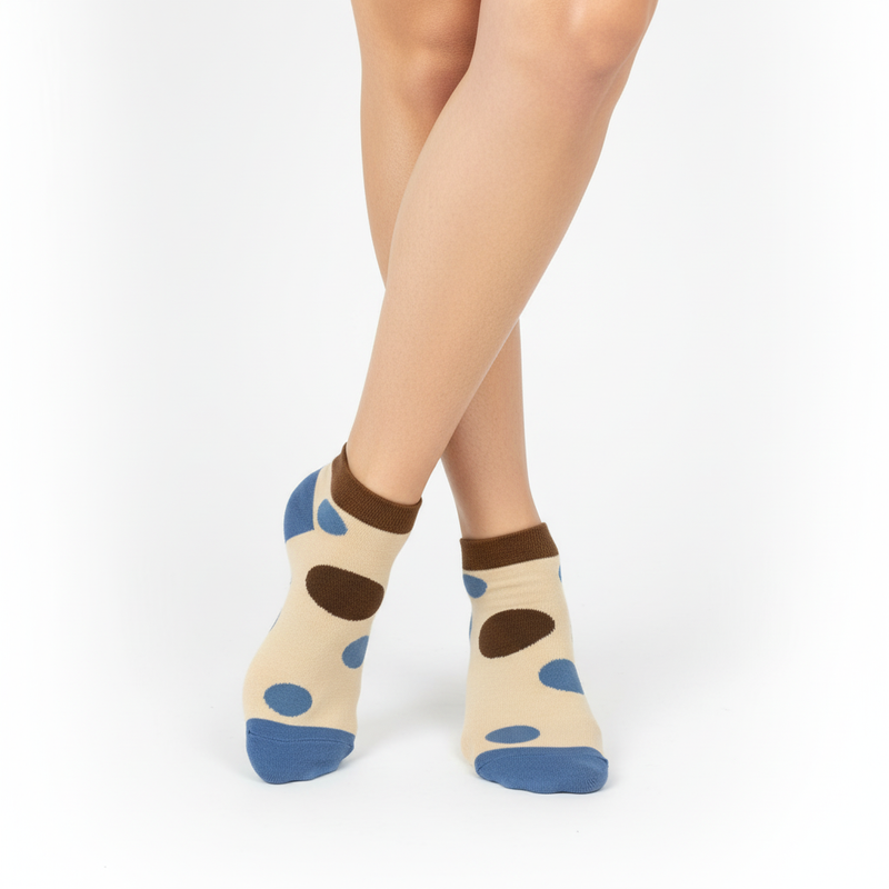 MODERN POLKA DOT LOW-CUT SOCKS (BROWN & BLUE)