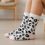 GLAM CAT WHITE & PINK LEOPARD PRINT SOCKS (4 - 7 YRS)