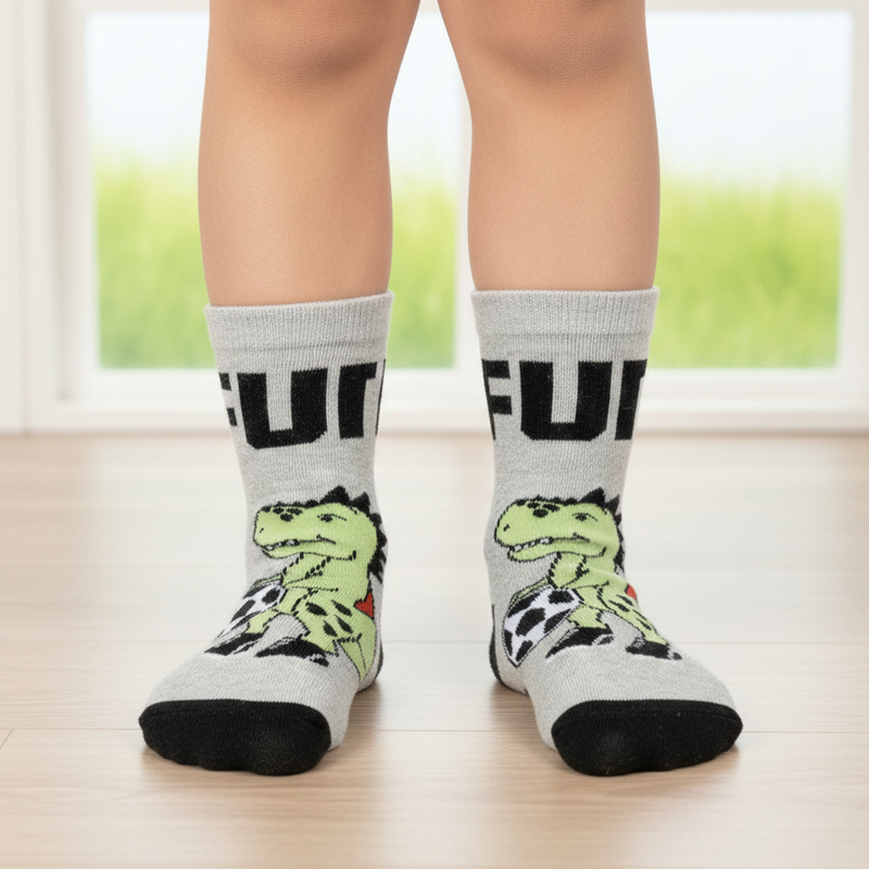 FUN T-REX DINOSAUR CREW SOCKS (4 - 7 YRS)