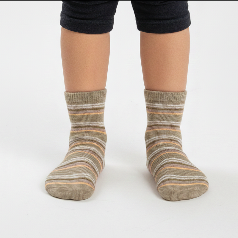EARTH TONE NON SLIP STRIPE CREW SOCKS (2 - 5 YRS)