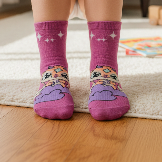 PURPLE GLITTER KITTY CREW SOCKS (4 - 7 YRS)
