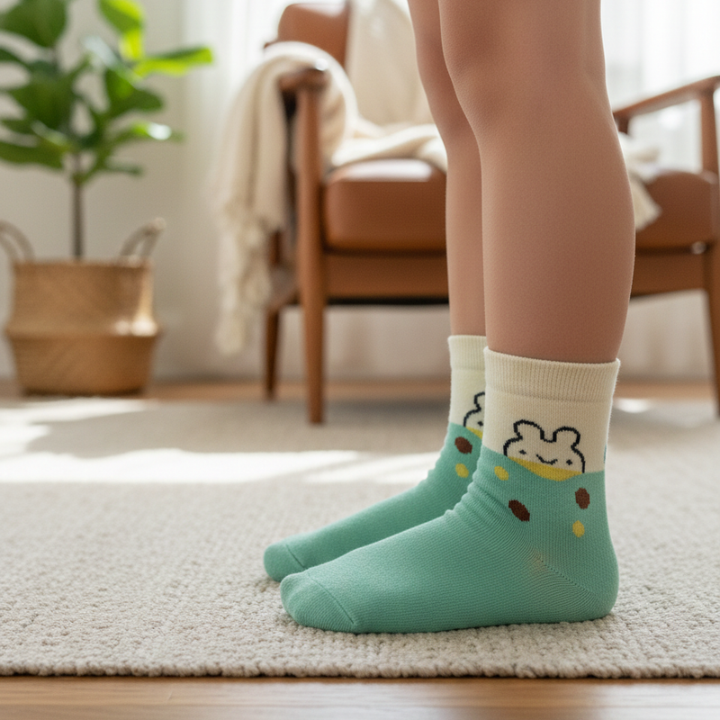 PEEKING BUNNY MINT GREEN CREW SOCKS (4 - 7 YRS)