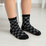 BLACK & GREY CHECKERED RACING SOCKS (5 - 10 YRS)