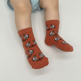 BURNT ORANGE OWL PATTERN BABY SOCKS (2 - 5 YRS)