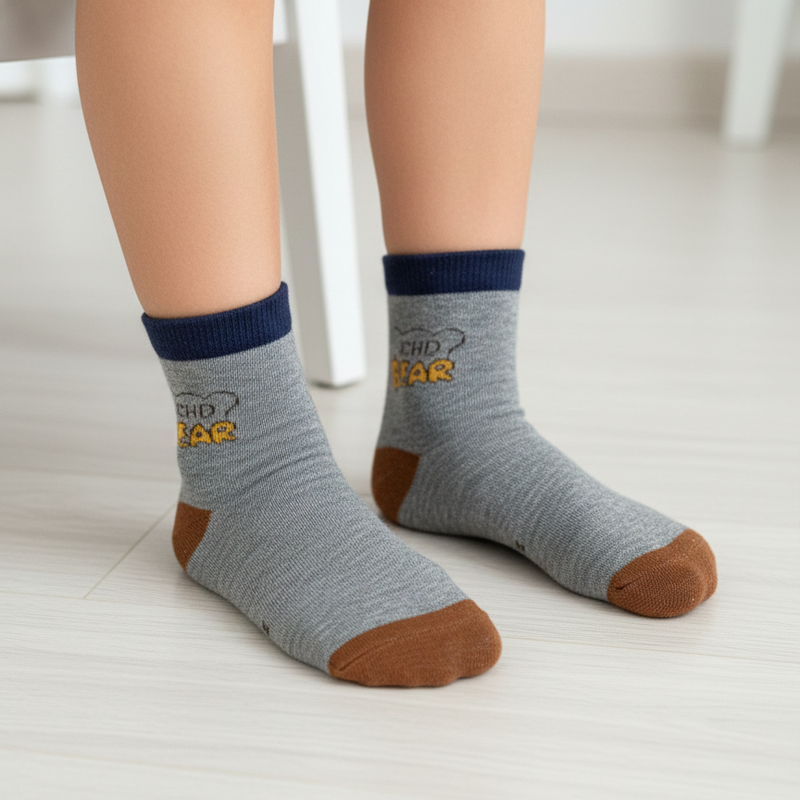 GREY & BROWN CUTE BEAR ANKLE SOCKS (4 - 7 YRS)