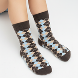 CLASSIC BROWN & BLUE ARGYLE CREW SOCKS (5 - 10 YRS)
