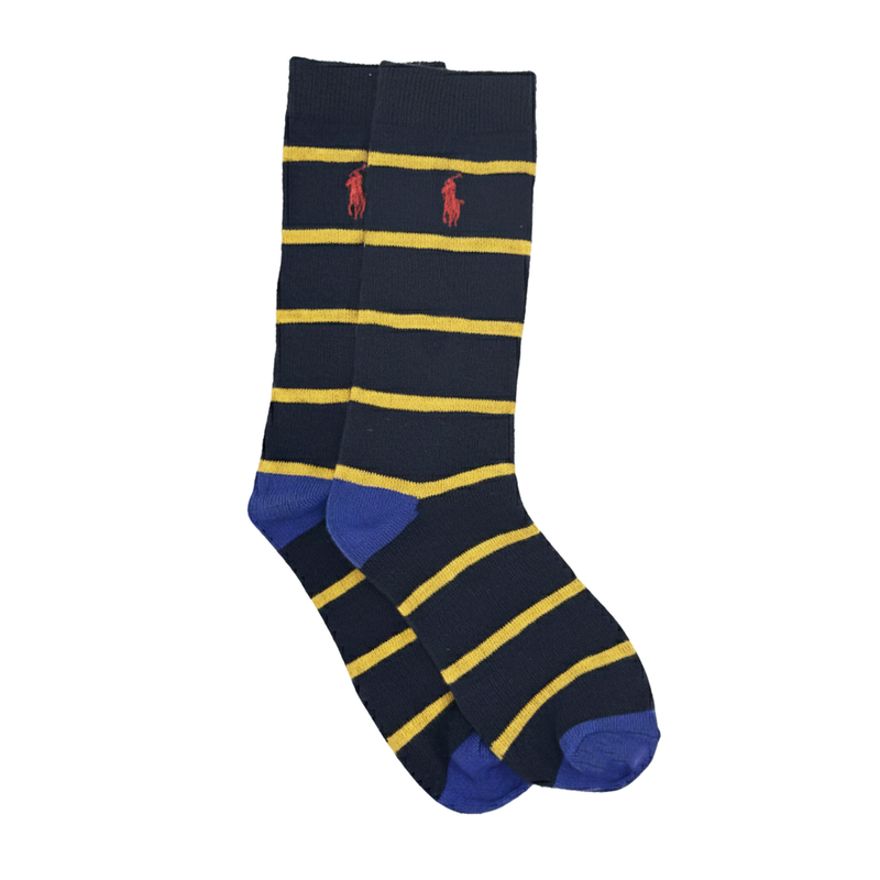 CLASSIC NAVY & GOLD STRIPED POLO PLAYER SOCKS