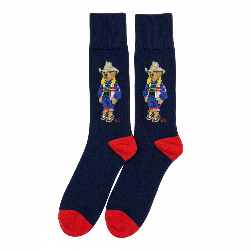 "COWBOY BEAR" NAVY KNIT SOCKS